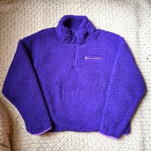 Champion Purple Half Zip Cropped Pullover Sherpa Fleece Jacket Medium NWOT